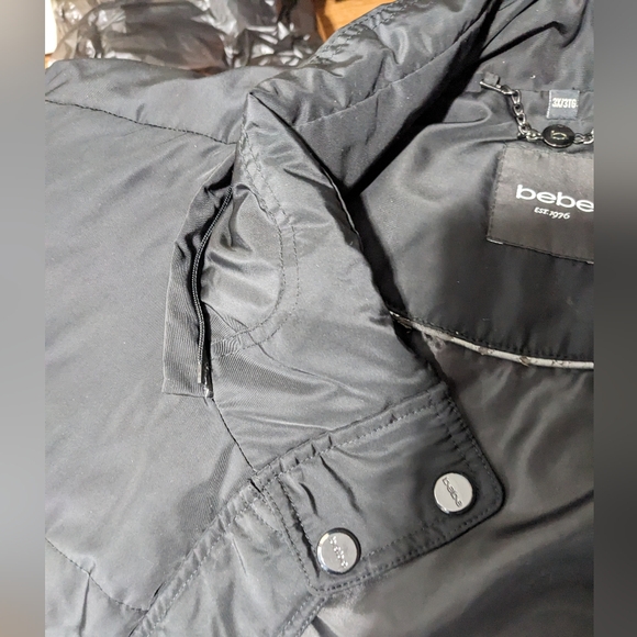 Bebe women's winter down puffer hooded jacket, black, size 3X - Picture 7 of 14